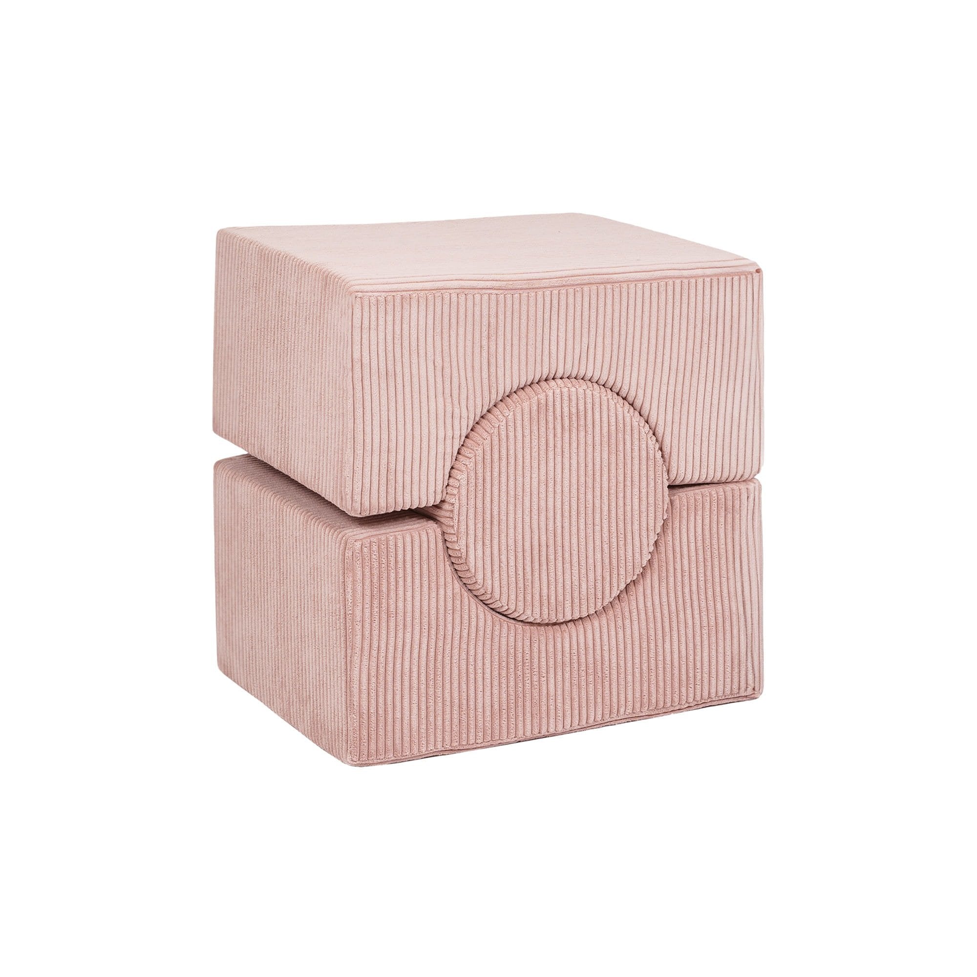 2. Stacked powder pink velvet corduroy shape set with circular and square elements