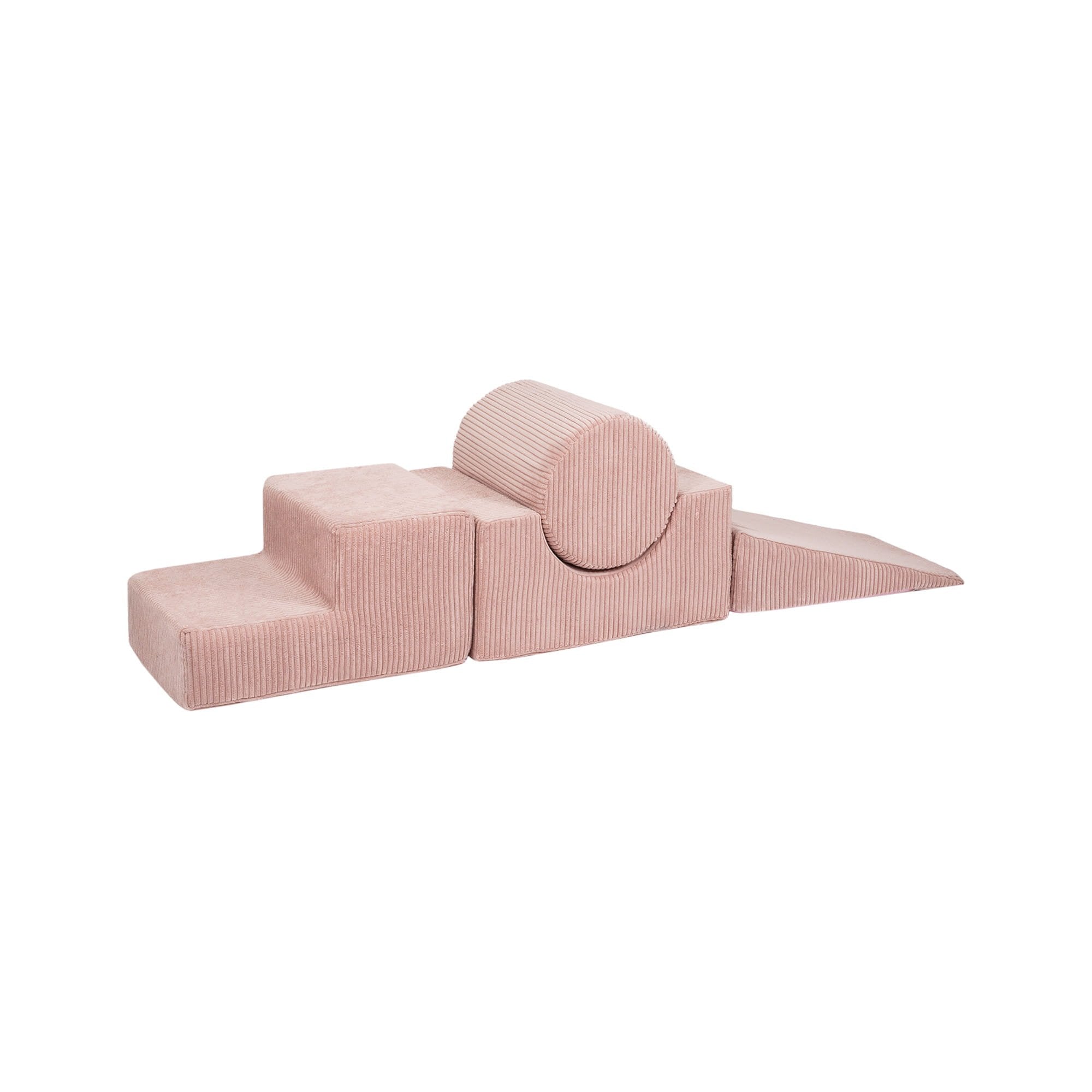 2. Powder pink velvet corduroy children's shape set with four elements on a white background