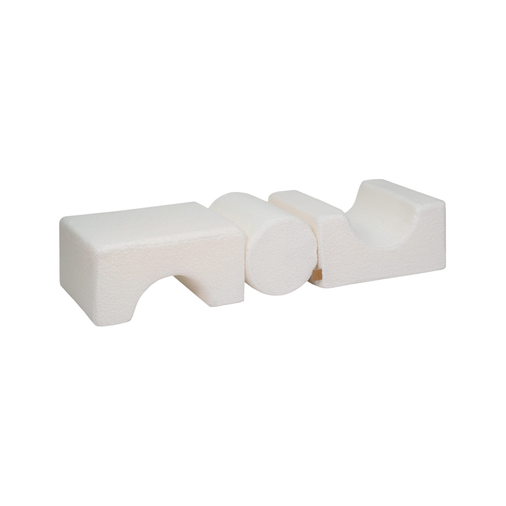 4. White MeowBaby Boucle Shape Set laid out flat, highlighting the soft velvet corduroy texture