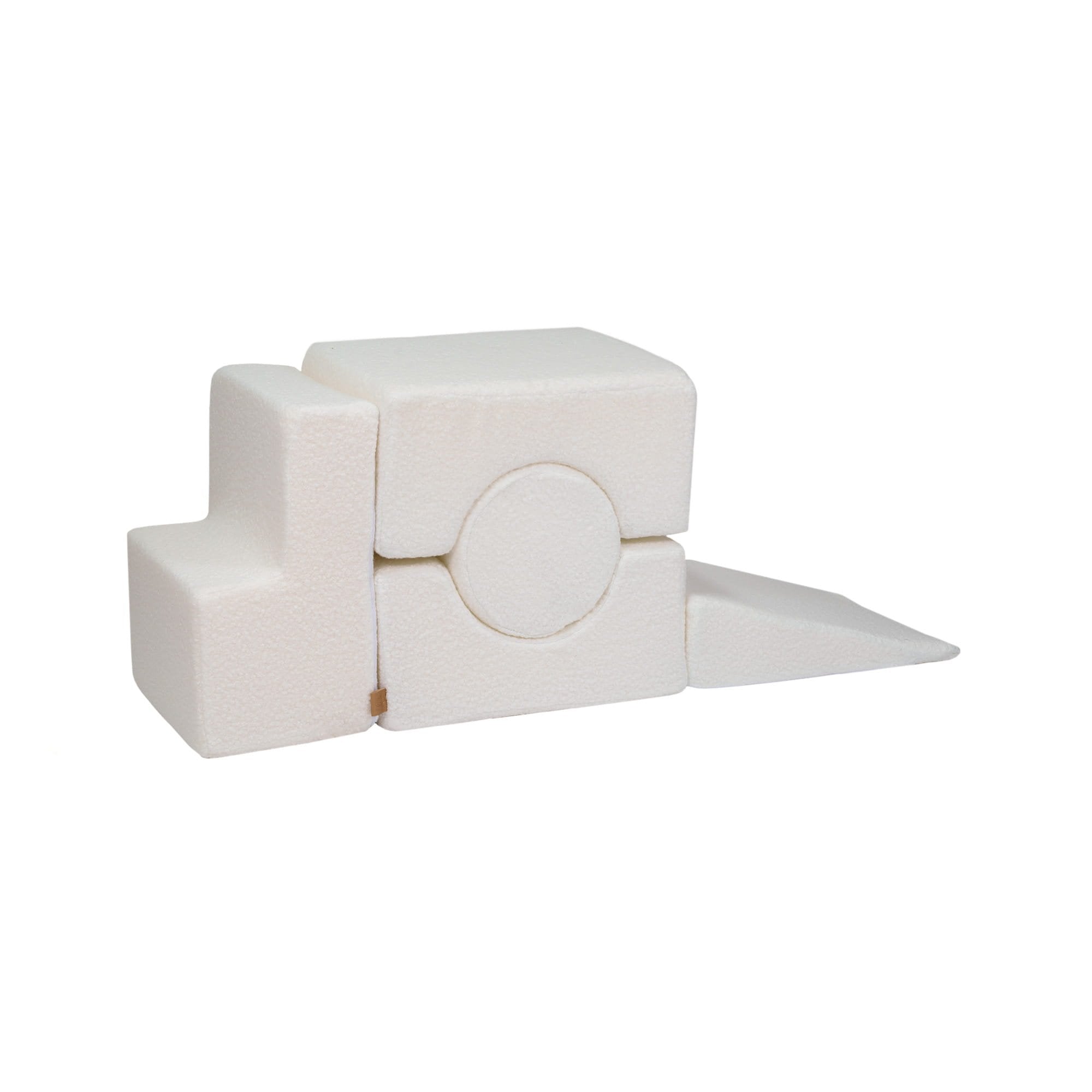 1. White MeowBaby Boucle Shape Set with five elements arranged in a compact structure on a white background