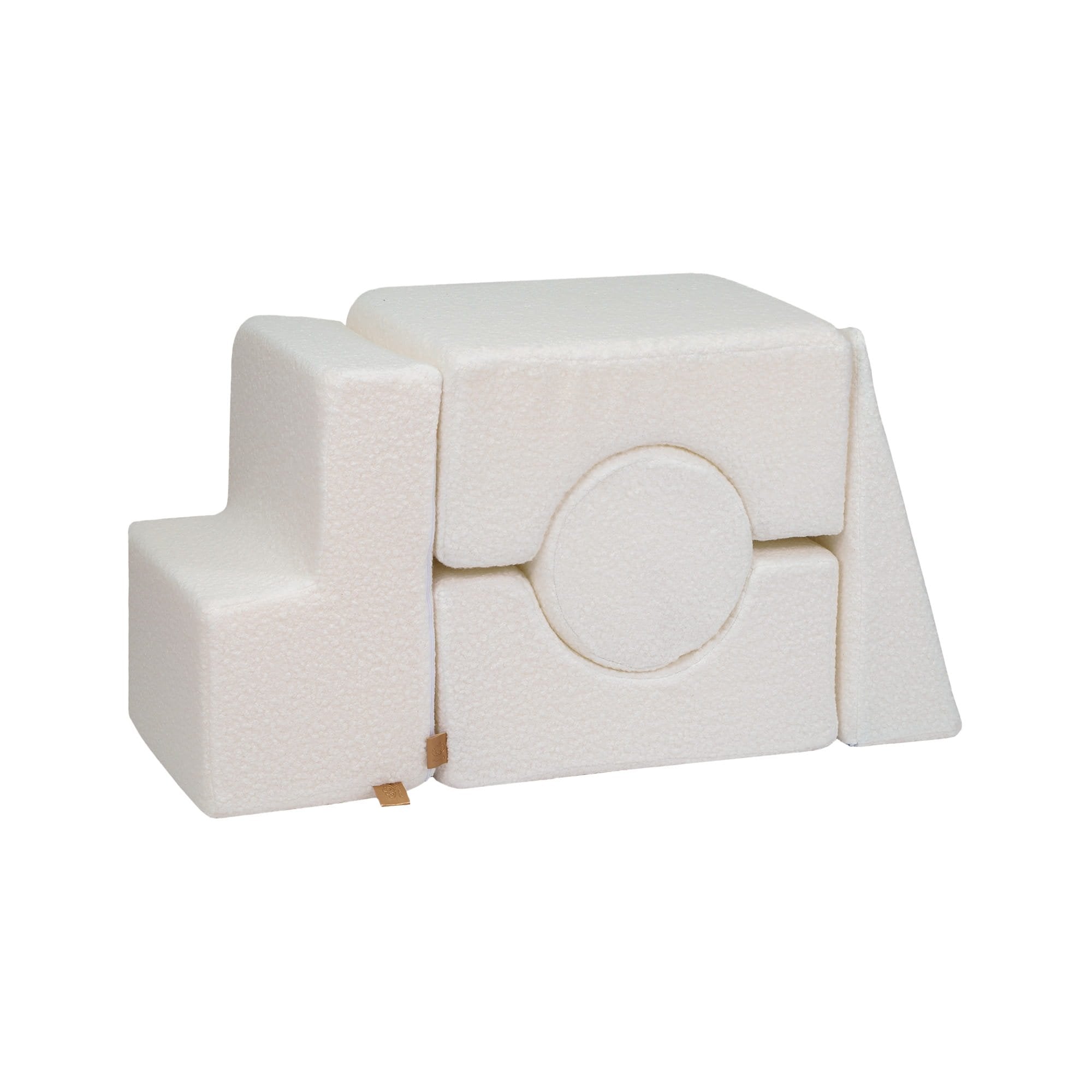 3. White MeowBaby Boucle Shape Set with five elements arranged in a stacked structure on a white background