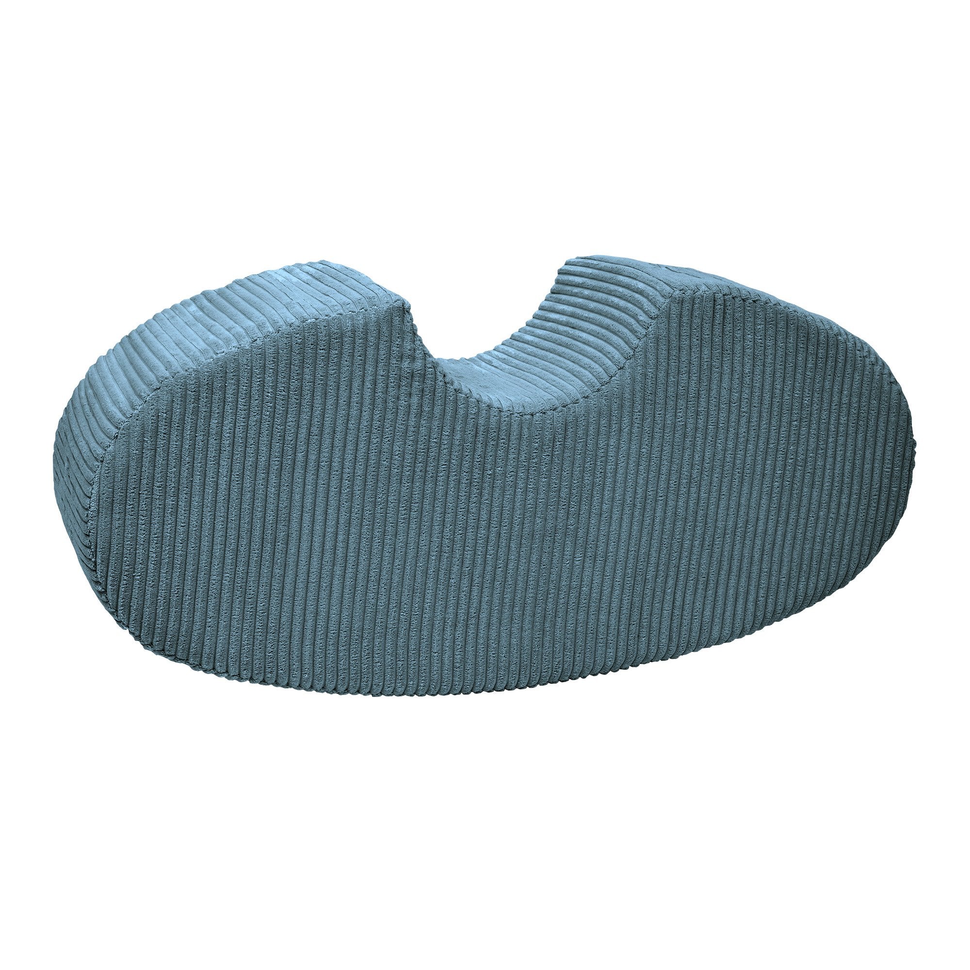 2. Velvet turquoise bean-shaped foam module with ribbed texture, designed for children's play, shown on a white background