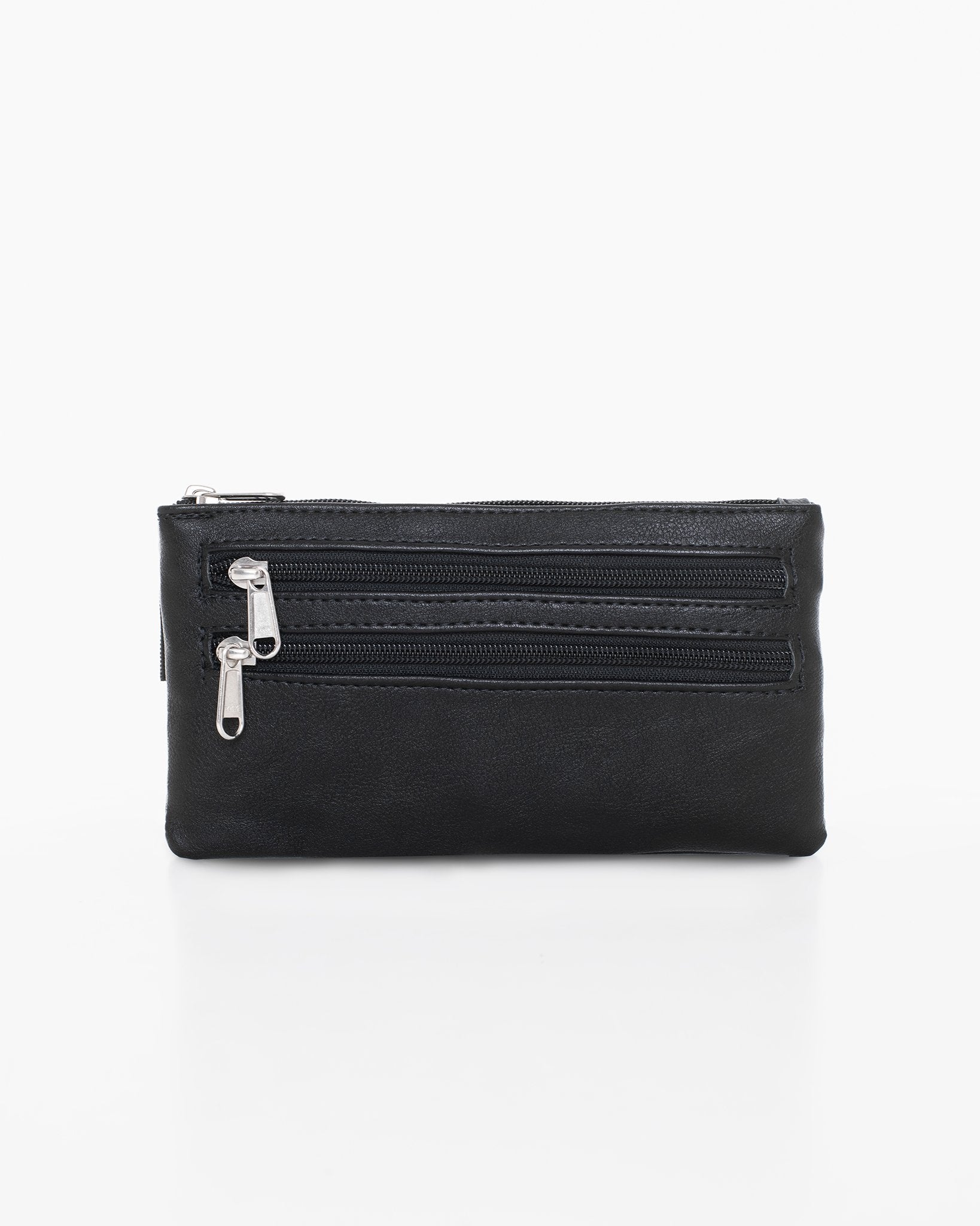 2. Front view of black Nabo Waist Bag L2462 featuring multiple zipped pockets, studio shot
