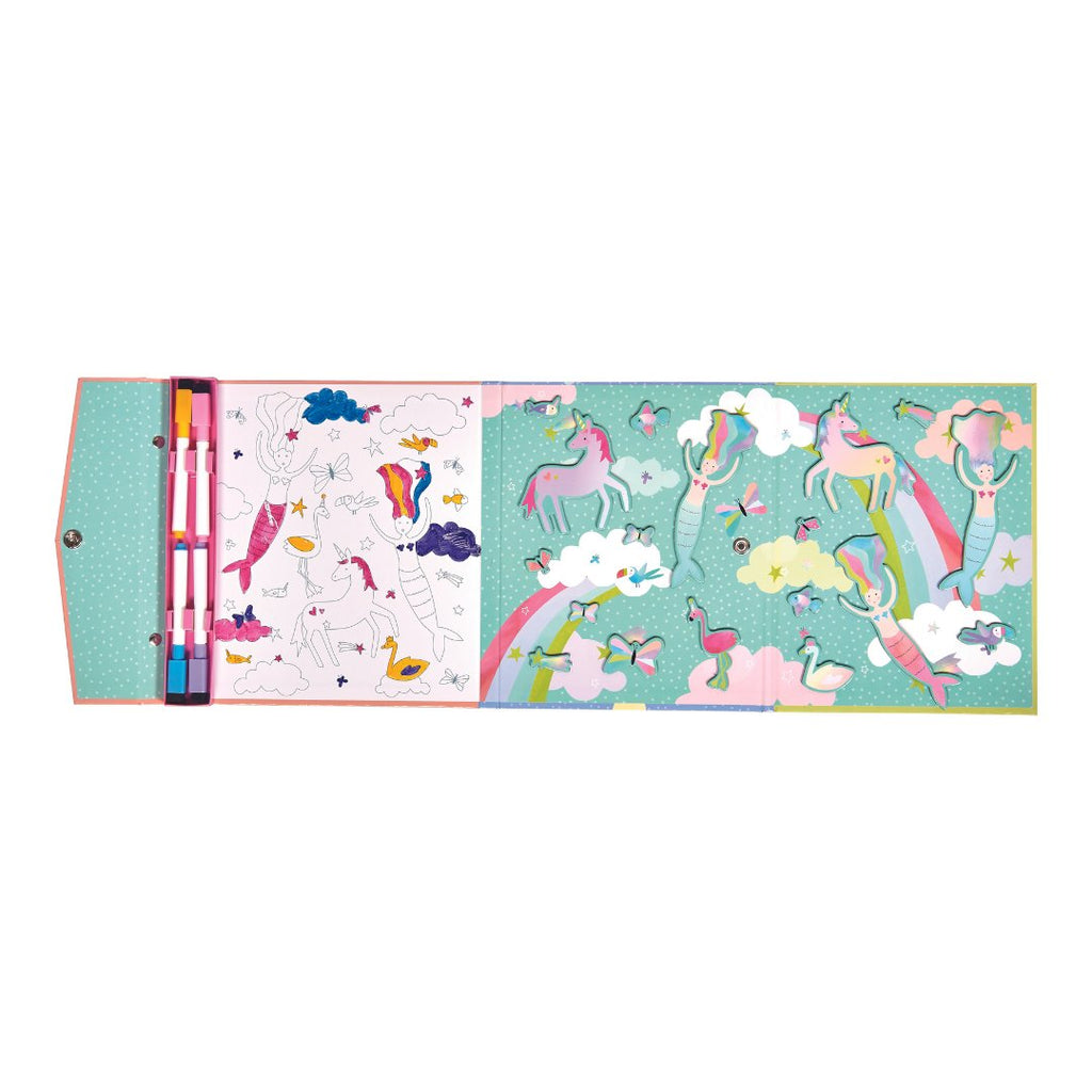 2. Open Floss & Rock Magnetic Multiplay Scene showing puzzle pieces, coloring section, and dry wipe pens