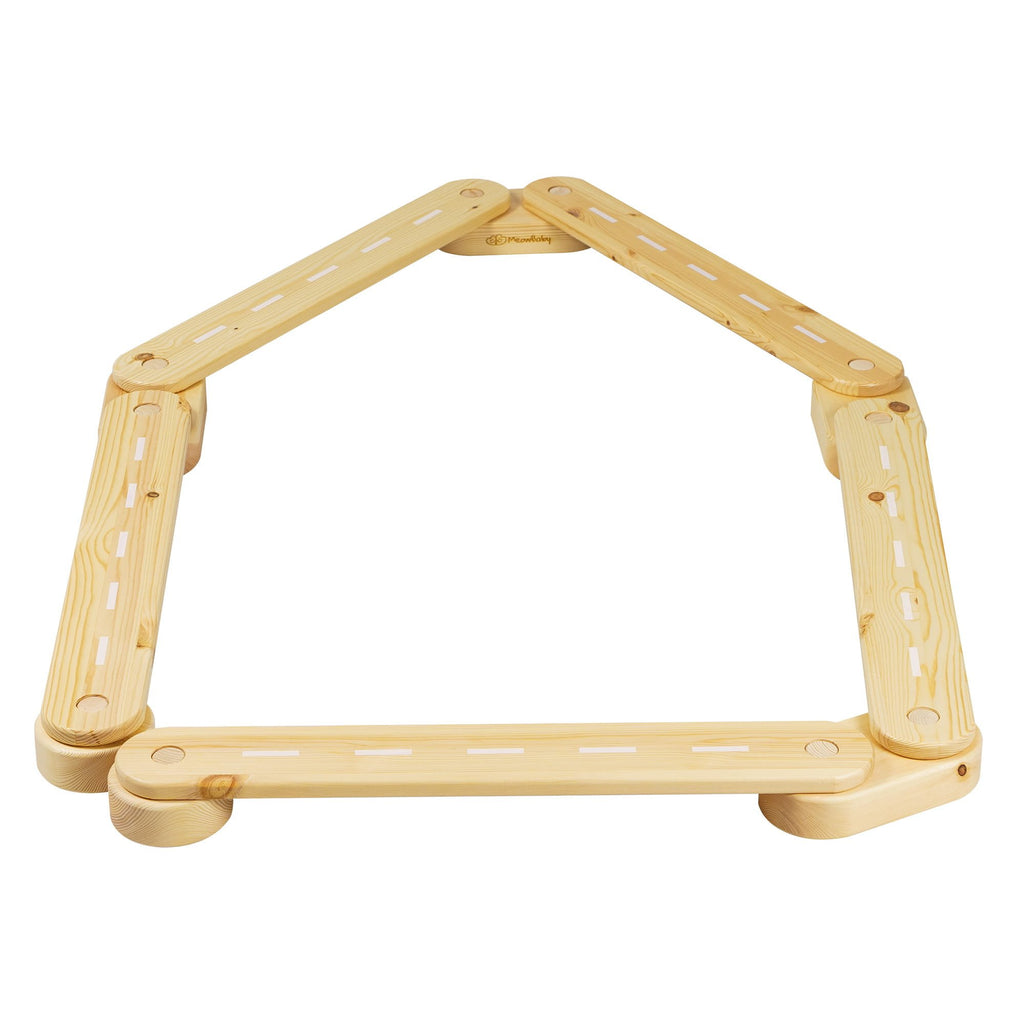7. Wooden balance beam with natural wood finish featuring road design, arranged in a pentagon shape