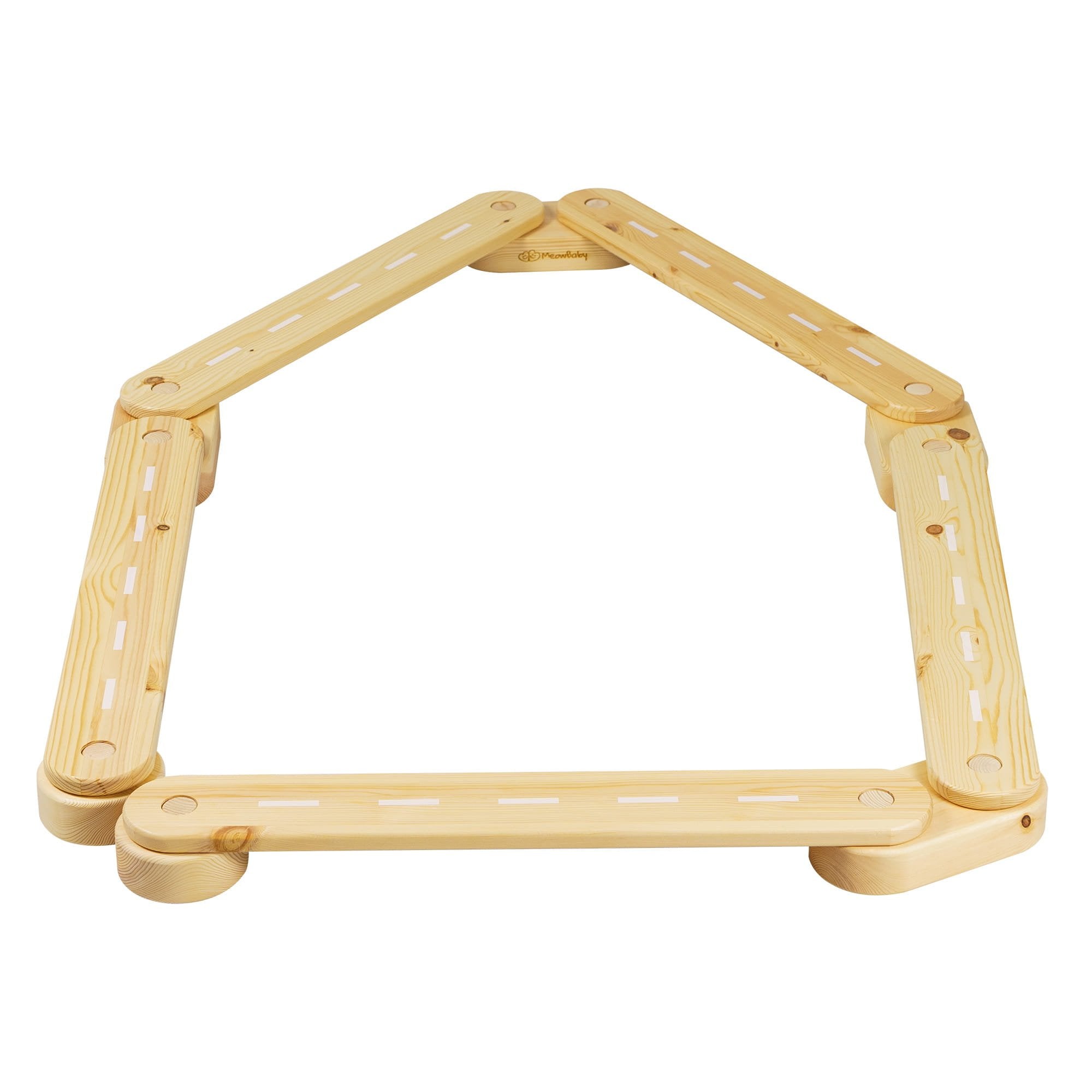 7. Wooden balance beam with natural wood finish featuring road design, arranged in a pentagon shape