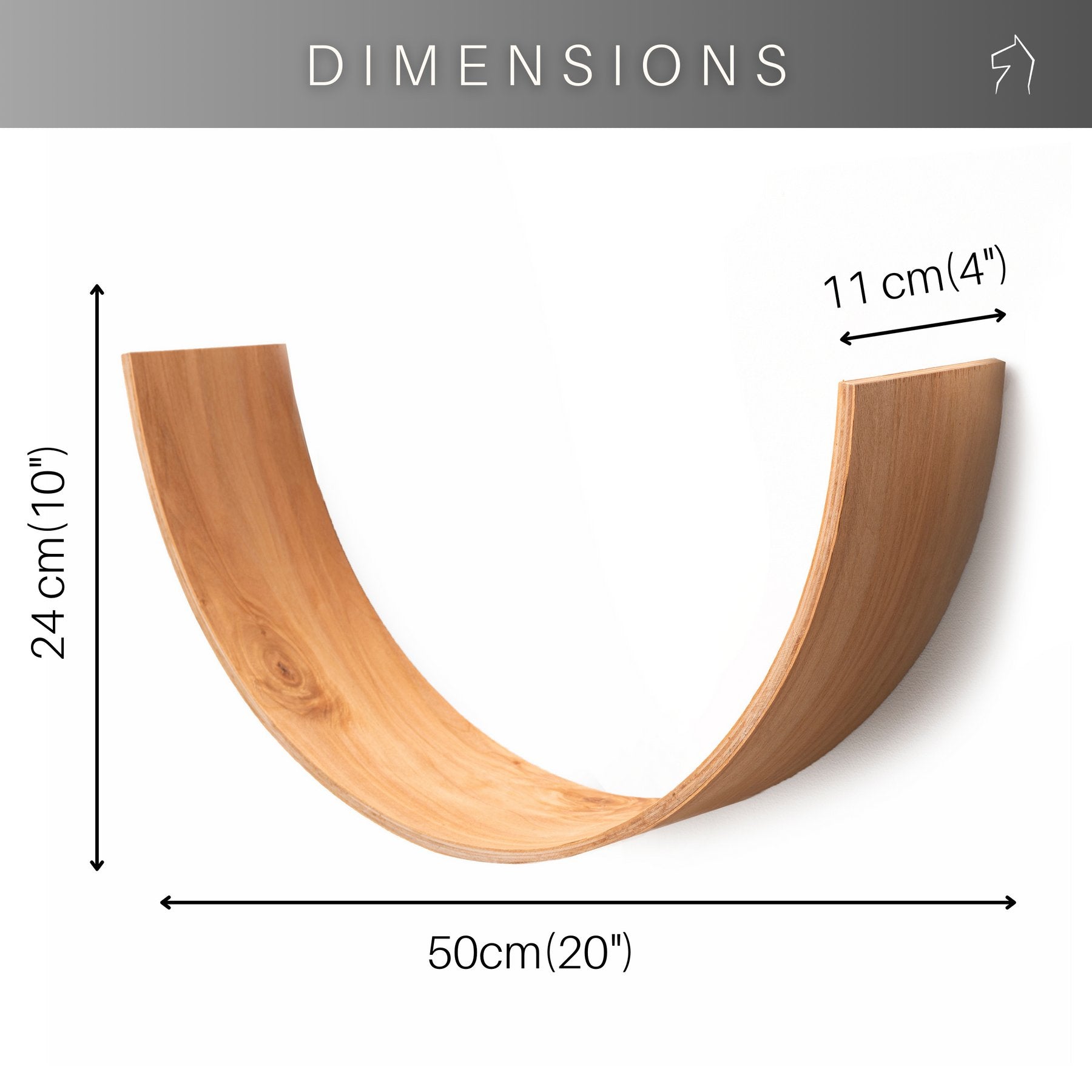 4. Flat lay of wooden toilet paper holder showing dimensions 50x24x11 cm, made from Baltic birch plywood