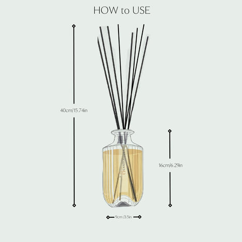 5. Size guide for Candledust Signature room diffuser, showing dimensions and reed height