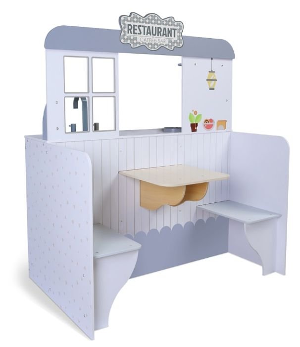 4. Wooden 2in1 diner restaurant side with table and benches in natural wood and white colors