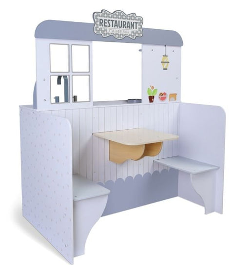 4. Wooden 2in1 diner restaurant side with table and benches in natural wood and white colors
