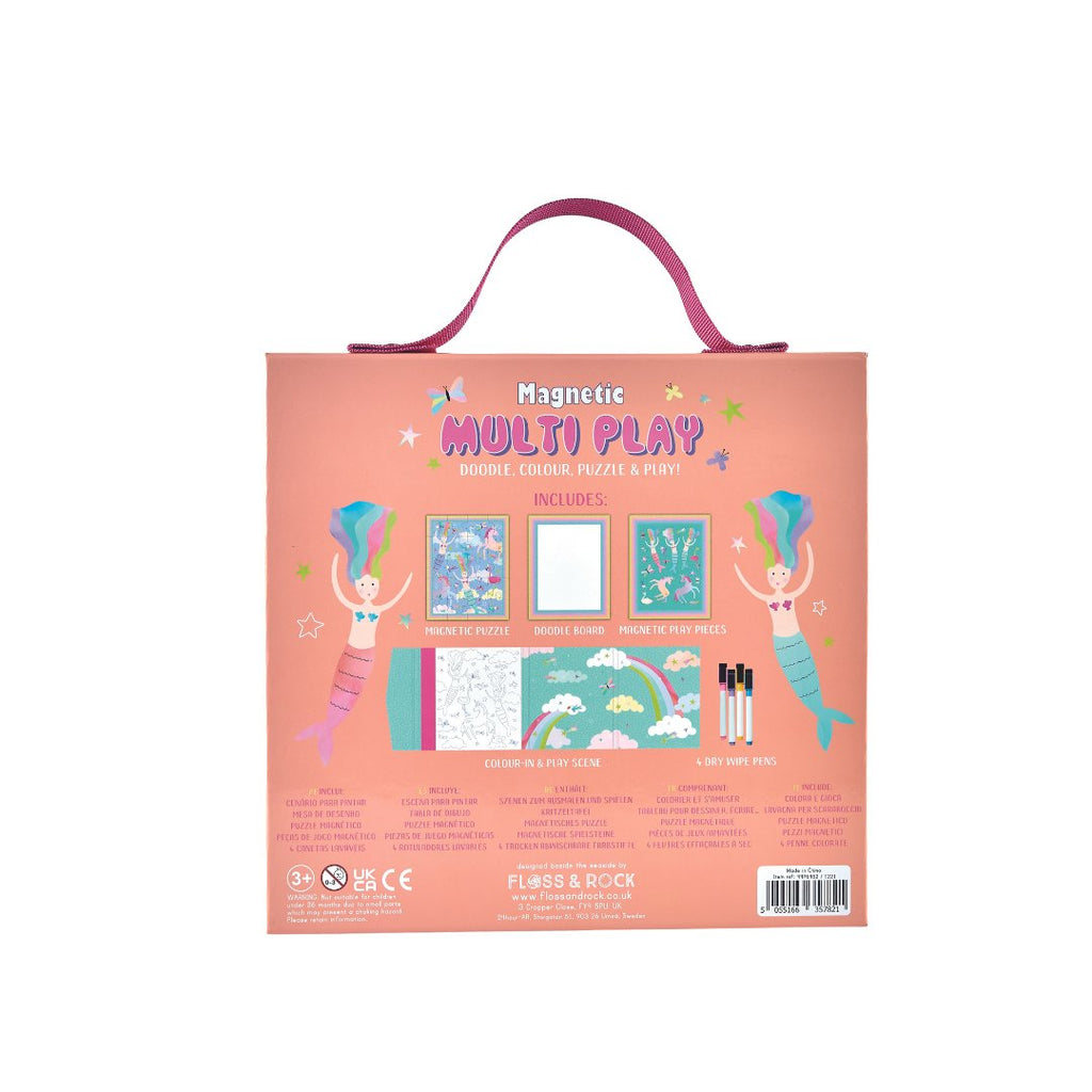 3. Back of Floss & Rock Magnetic Multiplay Scene Fantasy case detailing contents and features with colorful illustrations