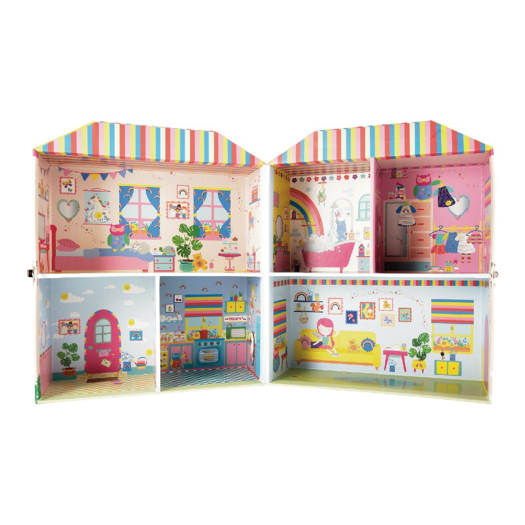 2. Interior view of Rainbow Fairy Playbox with six hand-illustrated colorful rooms