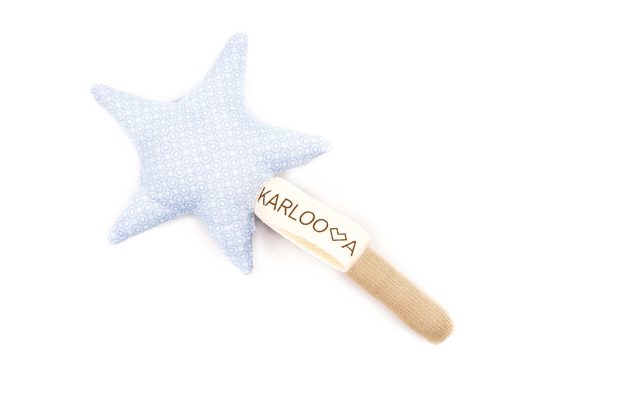 6. Blue star-shaped Karloova Magic Wand with beige handle on white background
