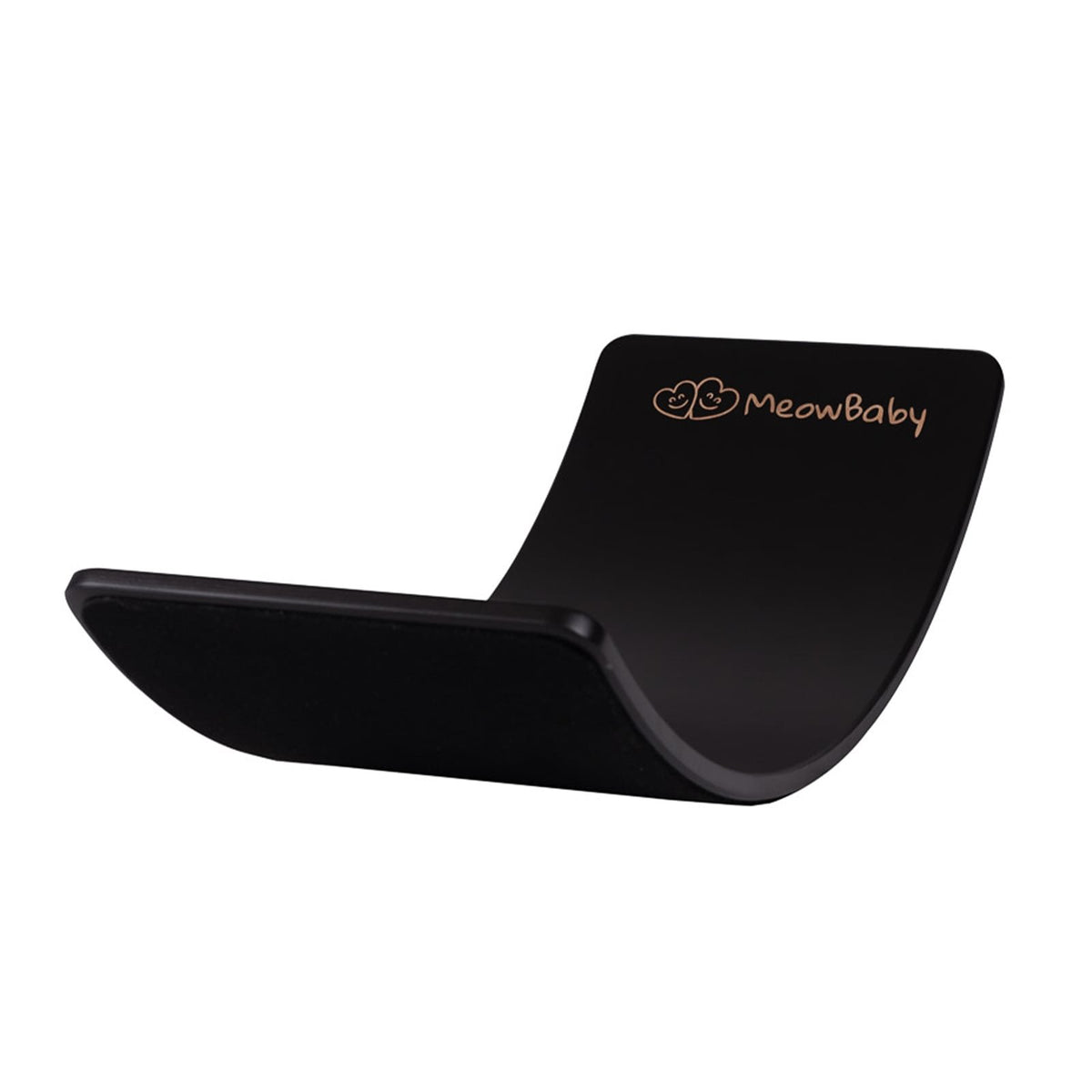 2. Black balance board with smooth finish, featuring MeowBaby logo, shown in studio setting