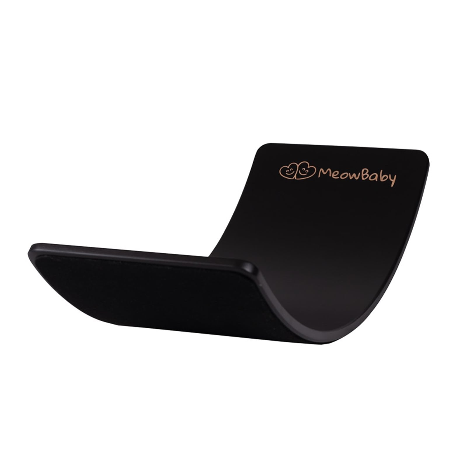 2. Black balance board with smooth finish, featuring MeowBaby logo, shown in studio setting