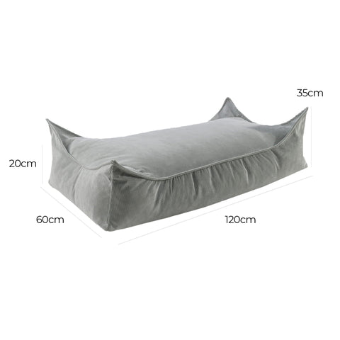 5. Size chart for MeowBaby children's grey corduroy pouf showing dimensions in centimeters