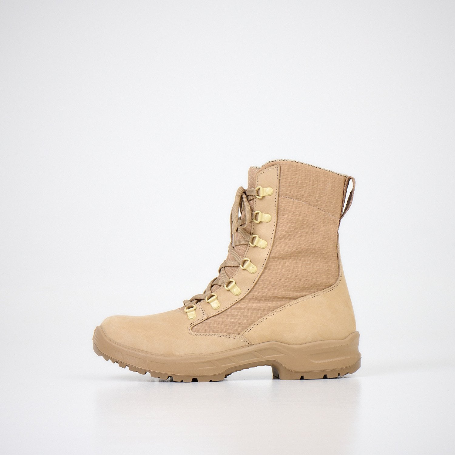 1. Samelin men's nubuck leather desert boots in beige, side view in studio setting