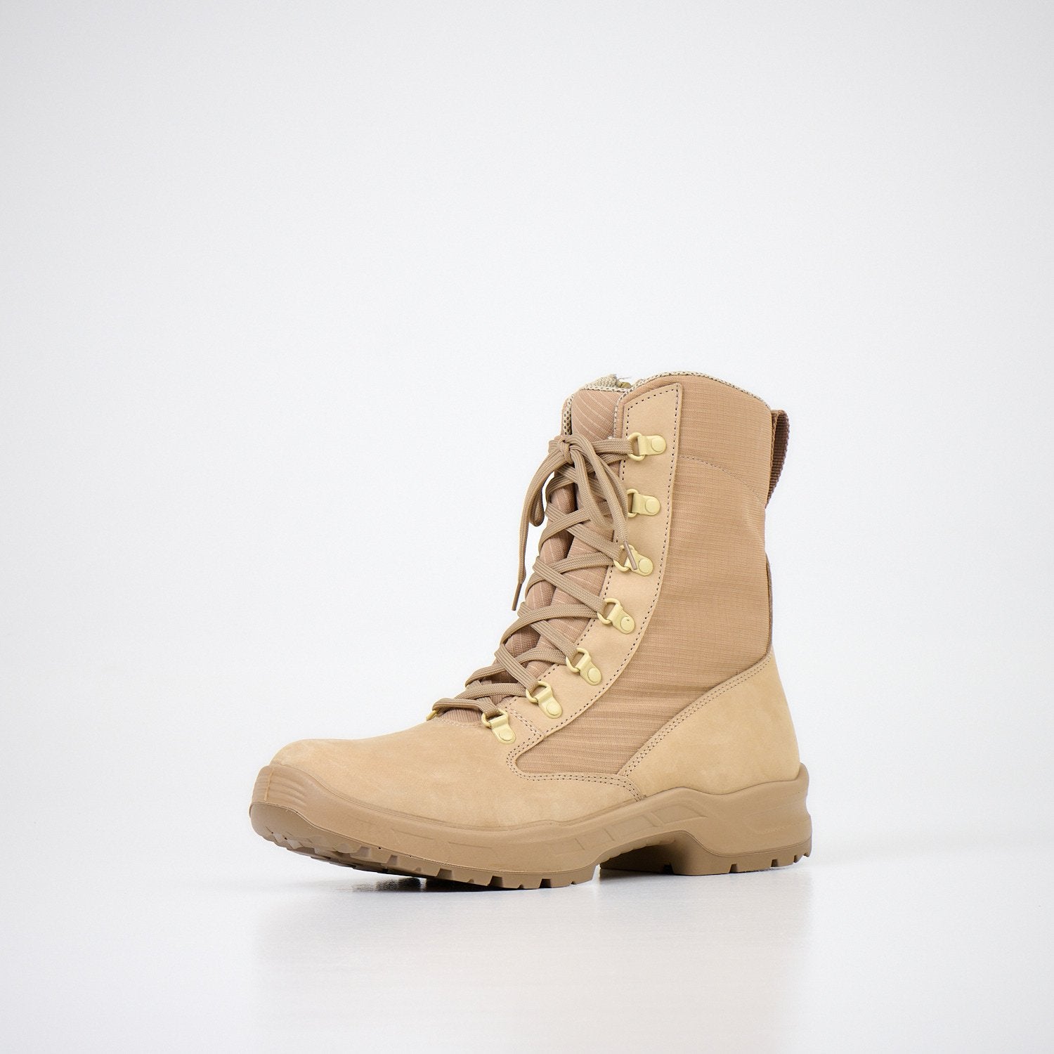 3. Samelin men's nubuck leather desert boots in beige, front angled view in studio