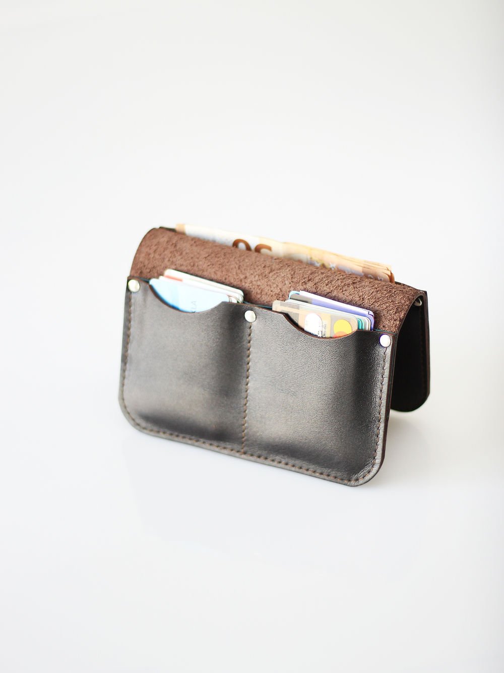 3. Side view of TOKS VISOKS SATURDAY Wallet in chocolate brown, displaying card slots and spacious design