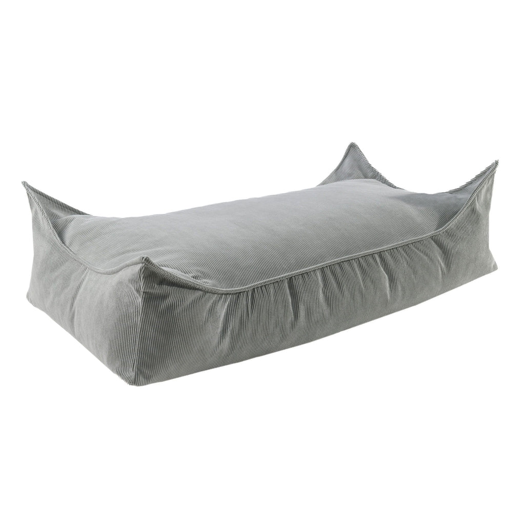 1. Grey rectangular corduroy pouf for children by MeowBaby shown in studio setting