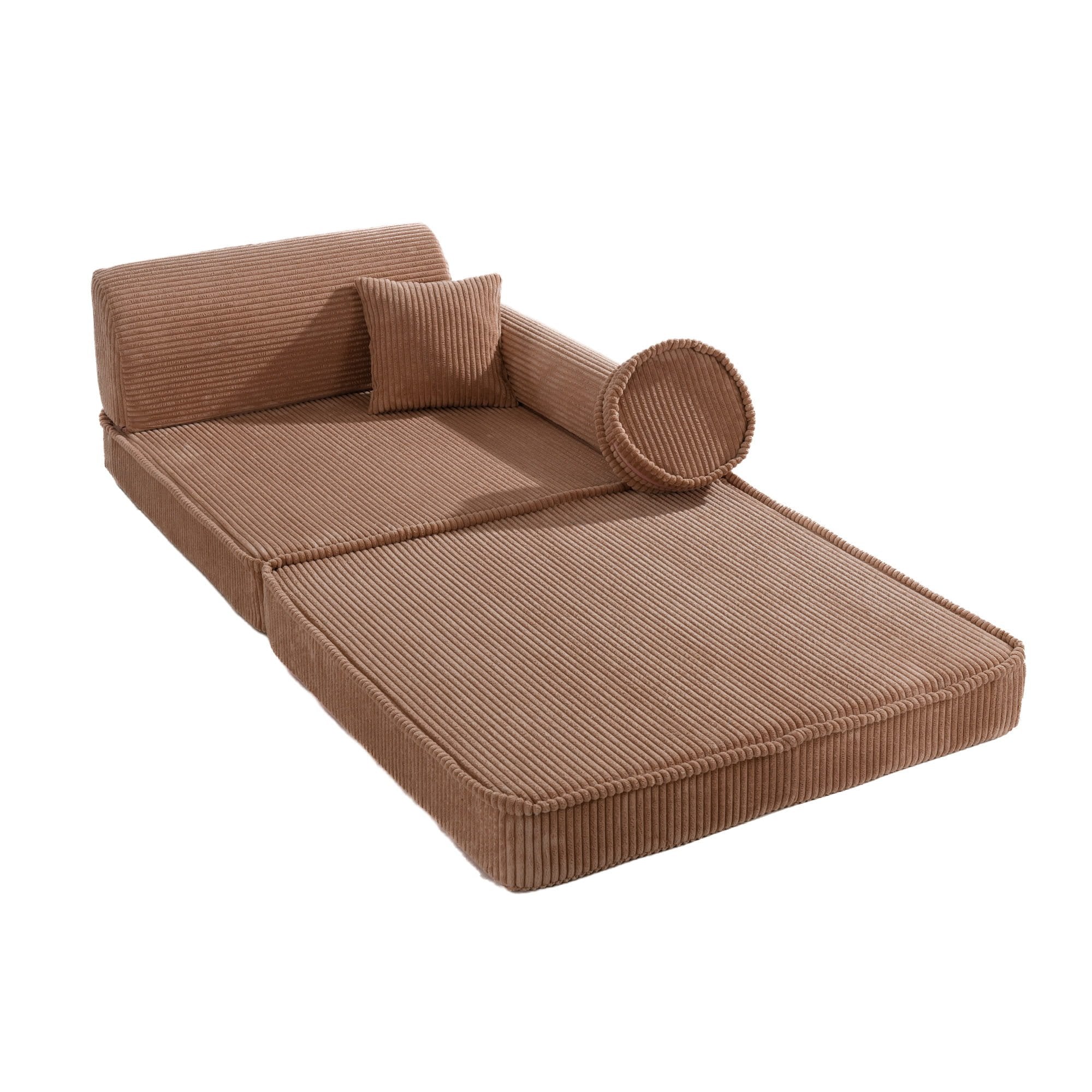 2. Single section of modular children's sofa in powder pink corduroy with a backrest and armrest