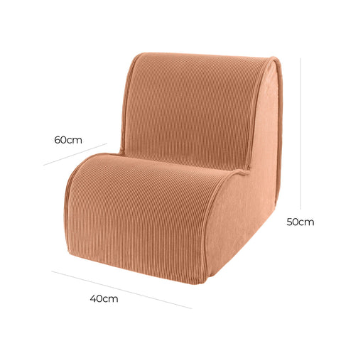 2. Size chart for MeowBaby children's armchair in brick corduroy showing dimensions 40cm width, 60cm depth, 50cm height