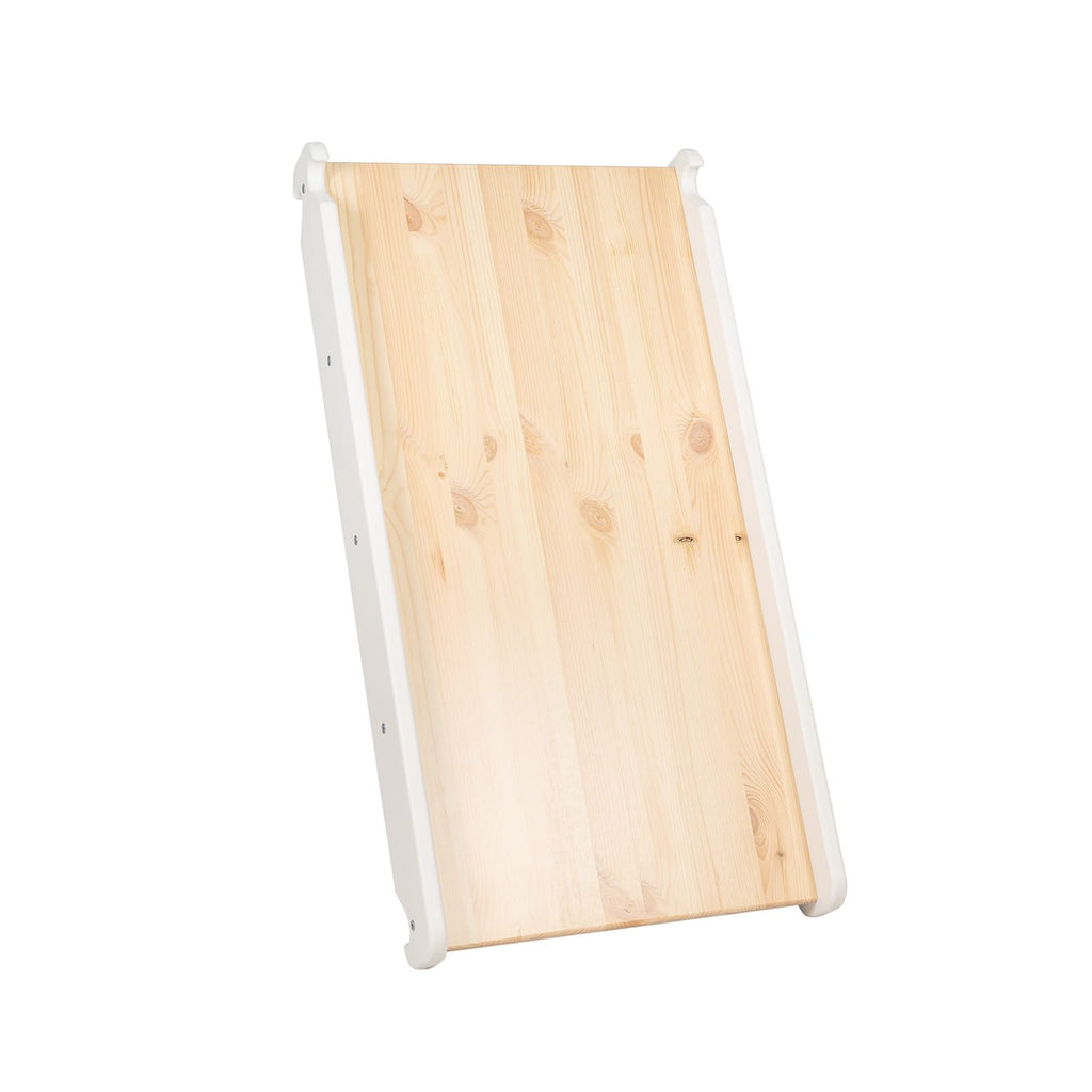 2. Studio shot of wooden slide with natural finish, part of ladder set