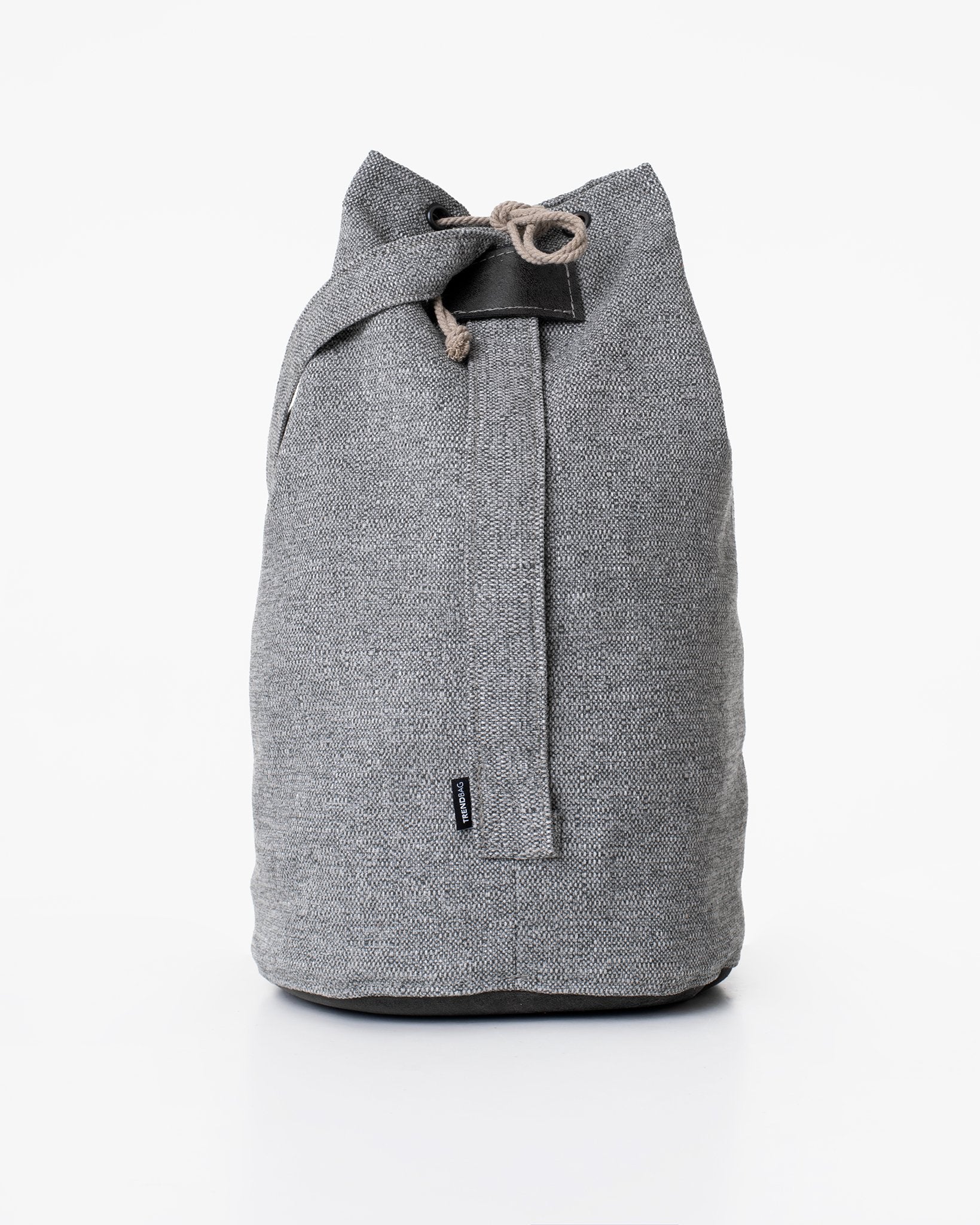 4. Back view of Trendbag Märss upcycled bag in light grey, featuring brand tag and durable fabric