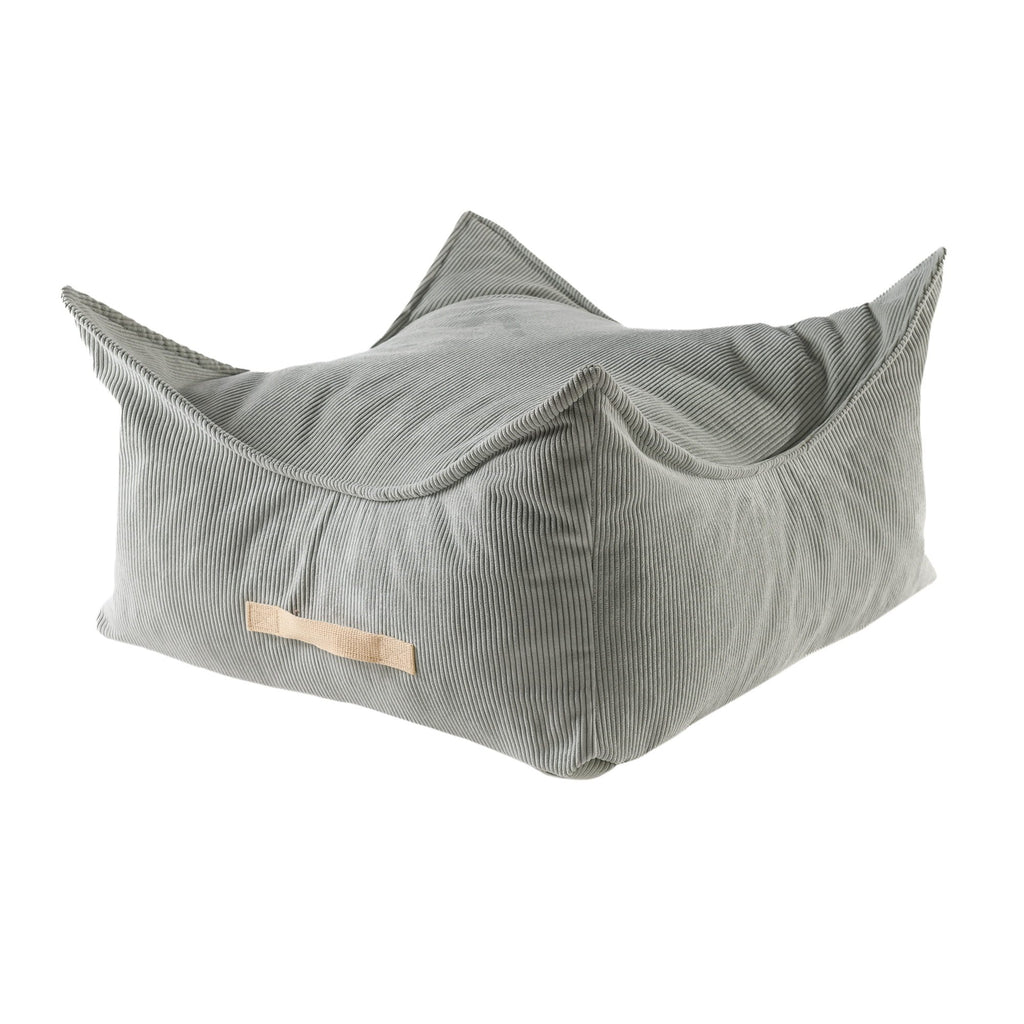 1. Grey square corduroy pouf for children by MeowBaby with unique design and lower center, shown in a studio setting