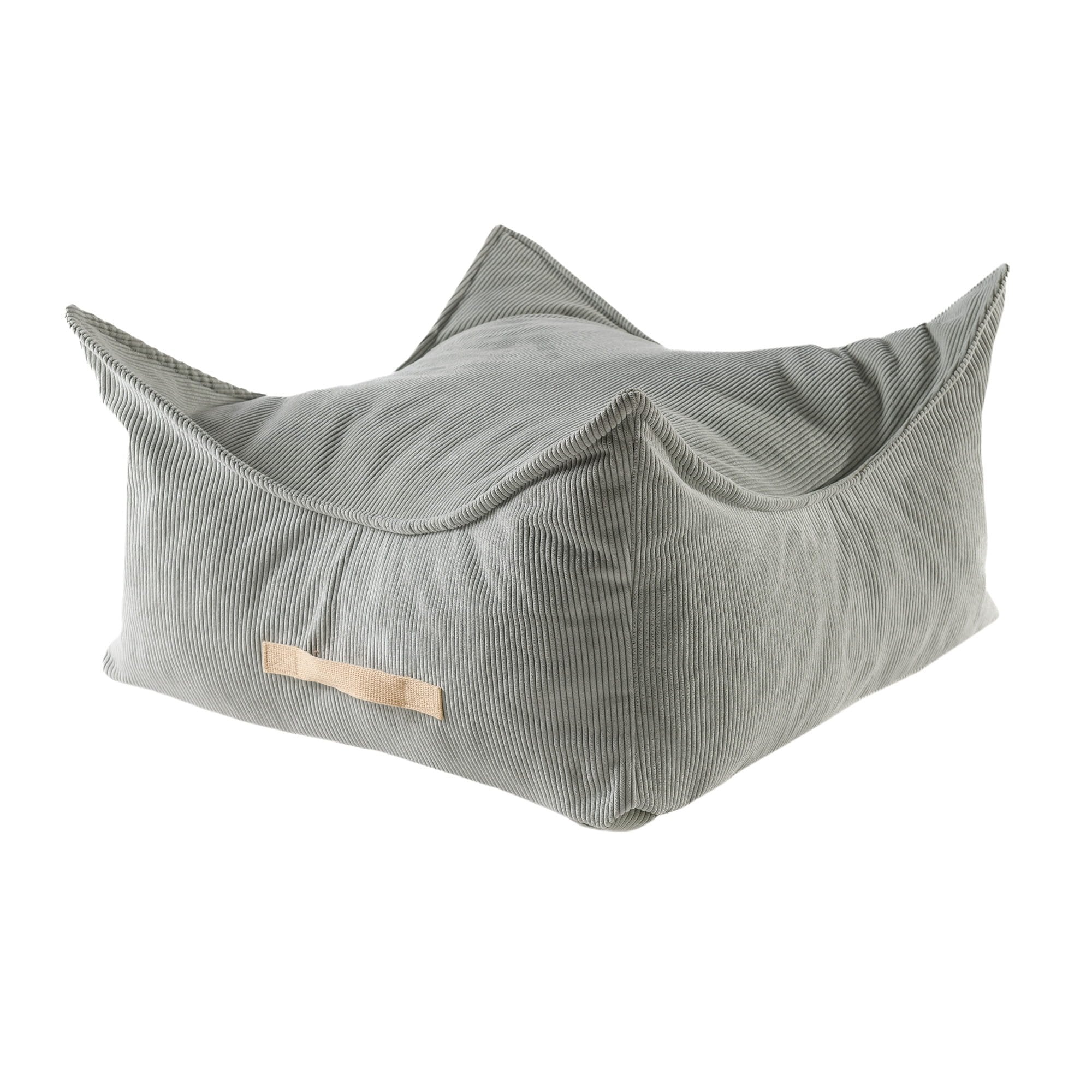 1. Grey square corduroy pouf for children by MeowBaby with unique design and lower center, shown in a studio setting