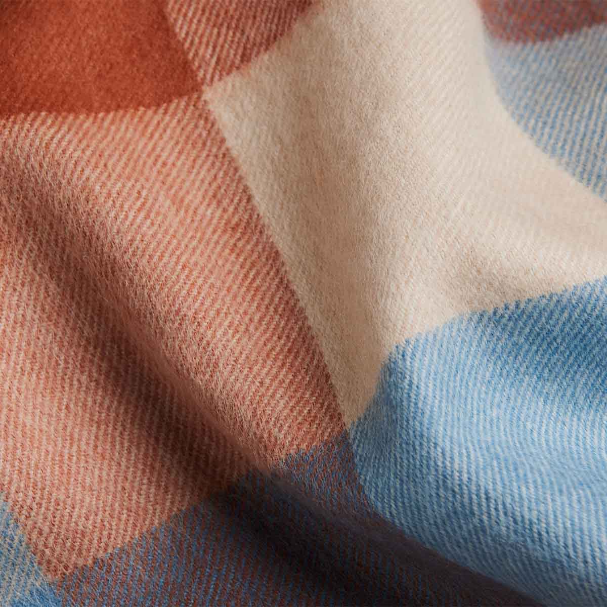 3. Close-up of pink and blue check pattern on women's baby alpaca wool scarf