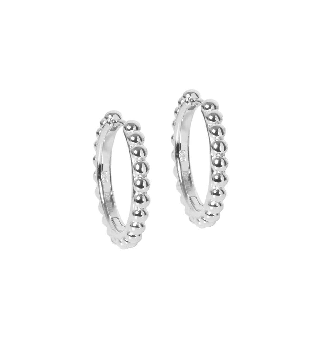 3. Studio image of MyaMoon Aria Hoops M in silver rhodium plating, featuring 25 mm diameter and beaded design
