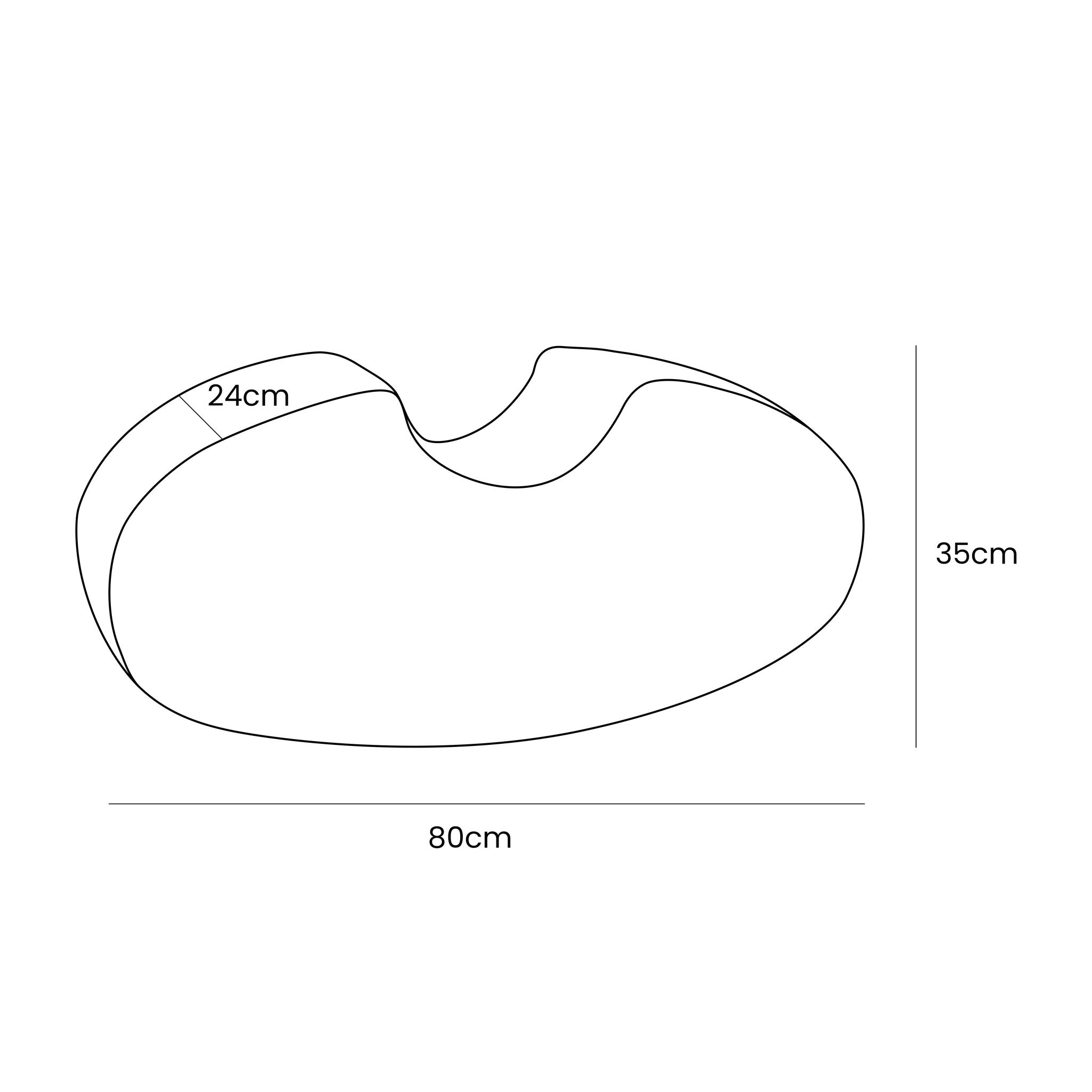 5. Size chart for MeowBaby bean-shaped foam module showing dimensions in centimeters