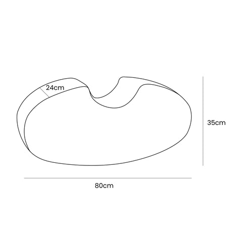 5. Size chart for MeowBaby bean-shaped foam module showing dimensions in centimeters