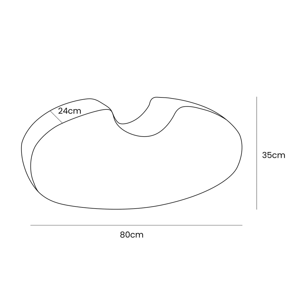 5. Size chart for MeowBaby bean-shaped foam module showing dimensions of 80cm by 35cm by 24cm