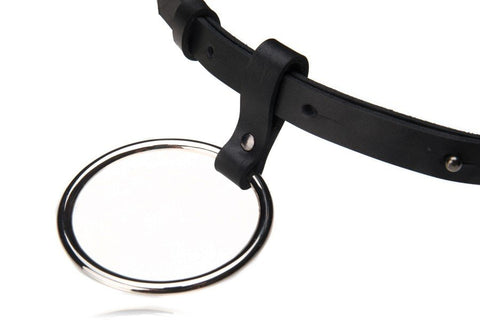 4. Close-up of metal O ring detail on black leather belt by PYKOK