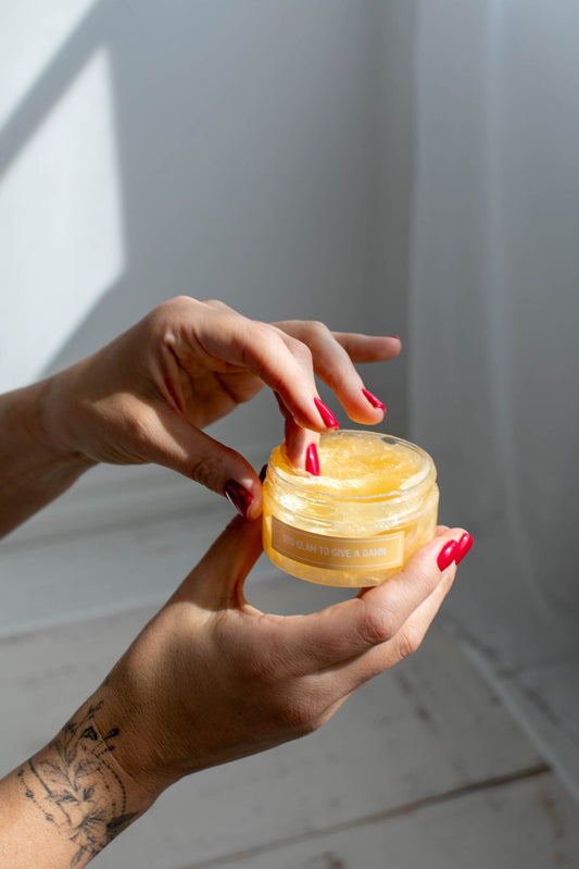 2. Close-up of Black Giraffe Brand Sparkling Body Gel in jar, highlighting gel texture