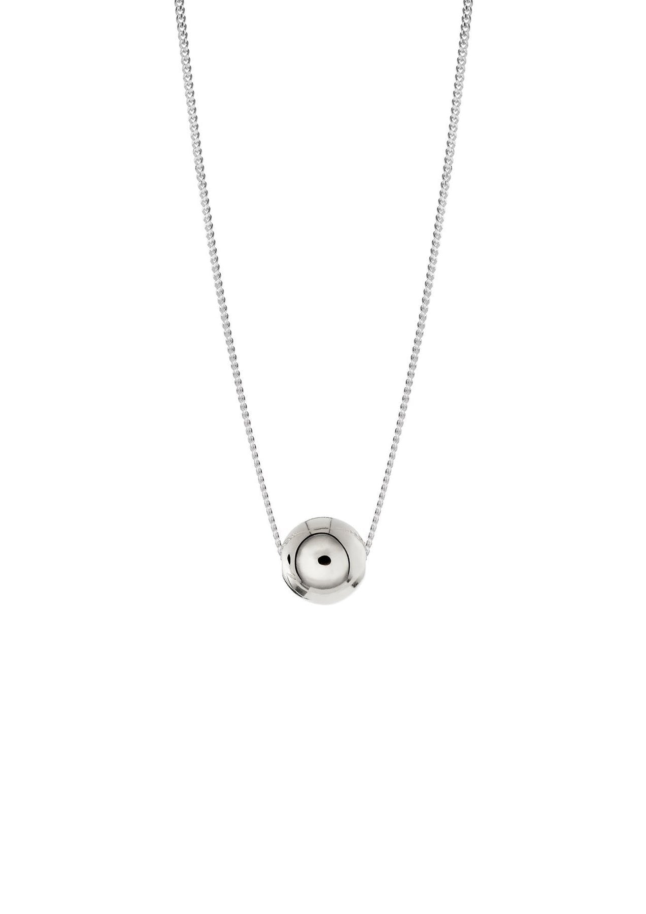 4. Studio shot of NO MORE Bubble Necklace in silver, featuring a single sterling silver bubble on a delicate chain