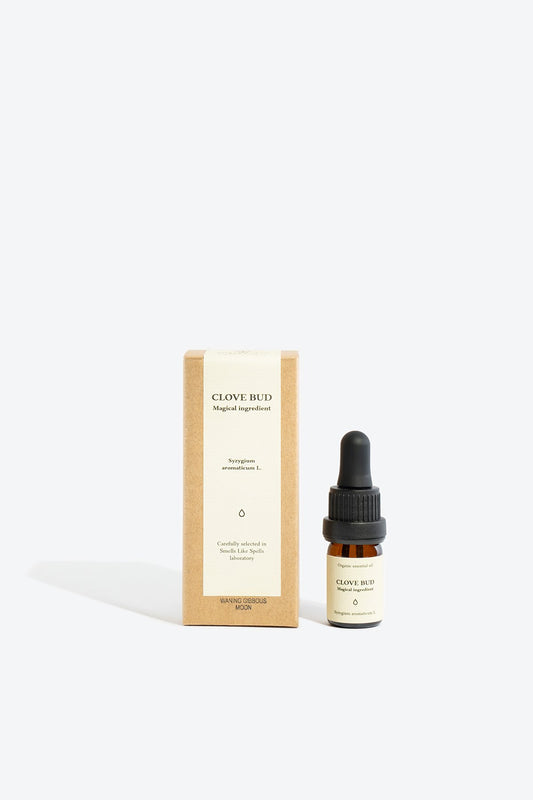 2. Smells Like Spells CLOVE BUD Essential Oil with eco-friendly packaging, 5 ml bottle and box, studio setting