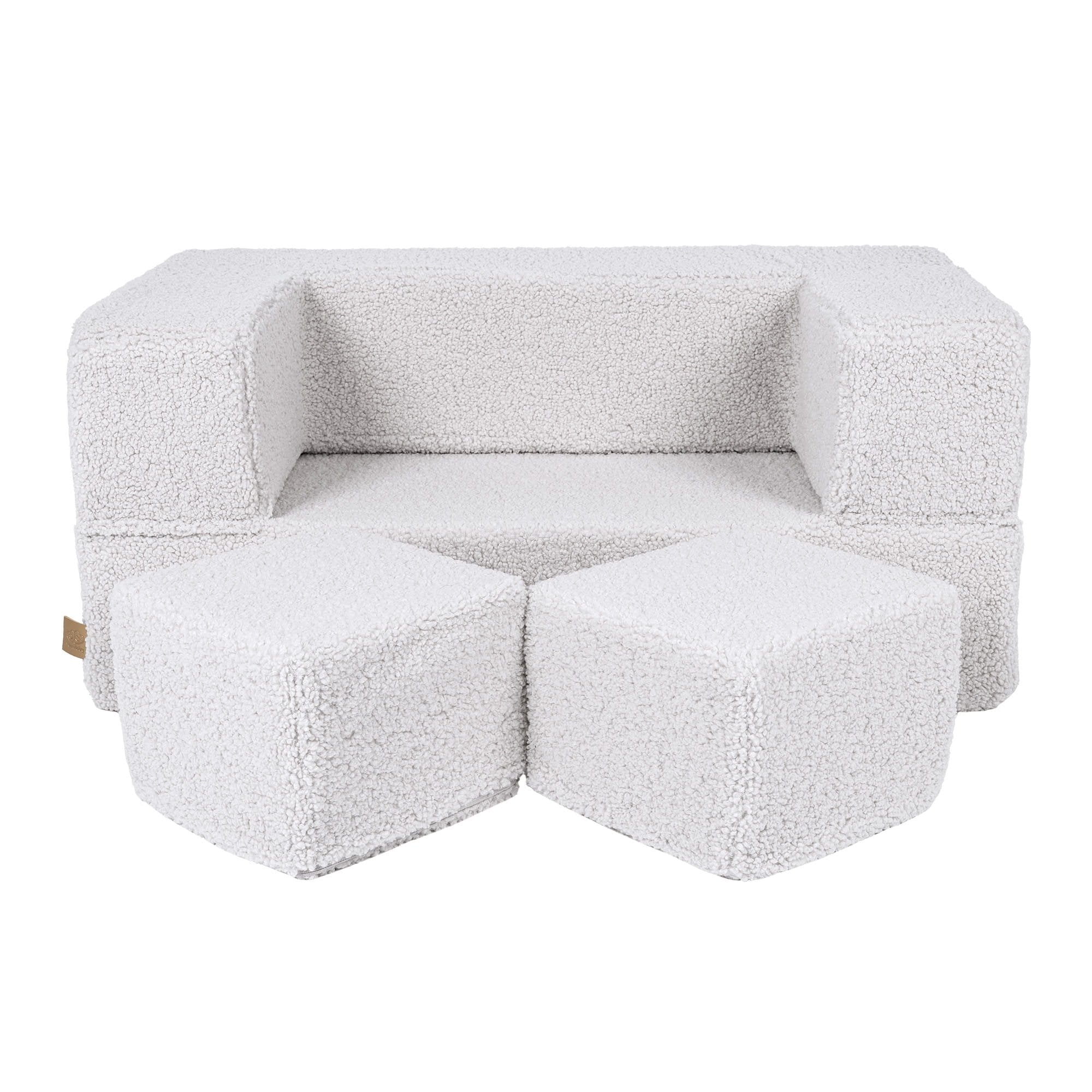 1. MeowBaby children's white foam sofa with two cube poufs on a clean background