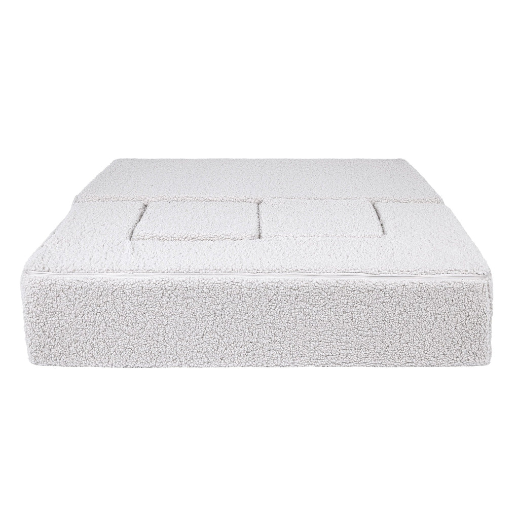 5. Top view of MeowBaby children's white foam sofa unfolded into a flat bed
