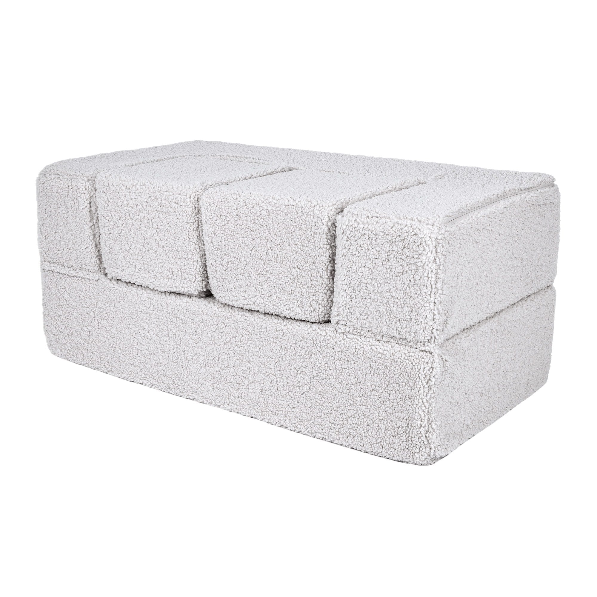 6. MeowBaby children's white foam sofa folded with poufs stacked on top