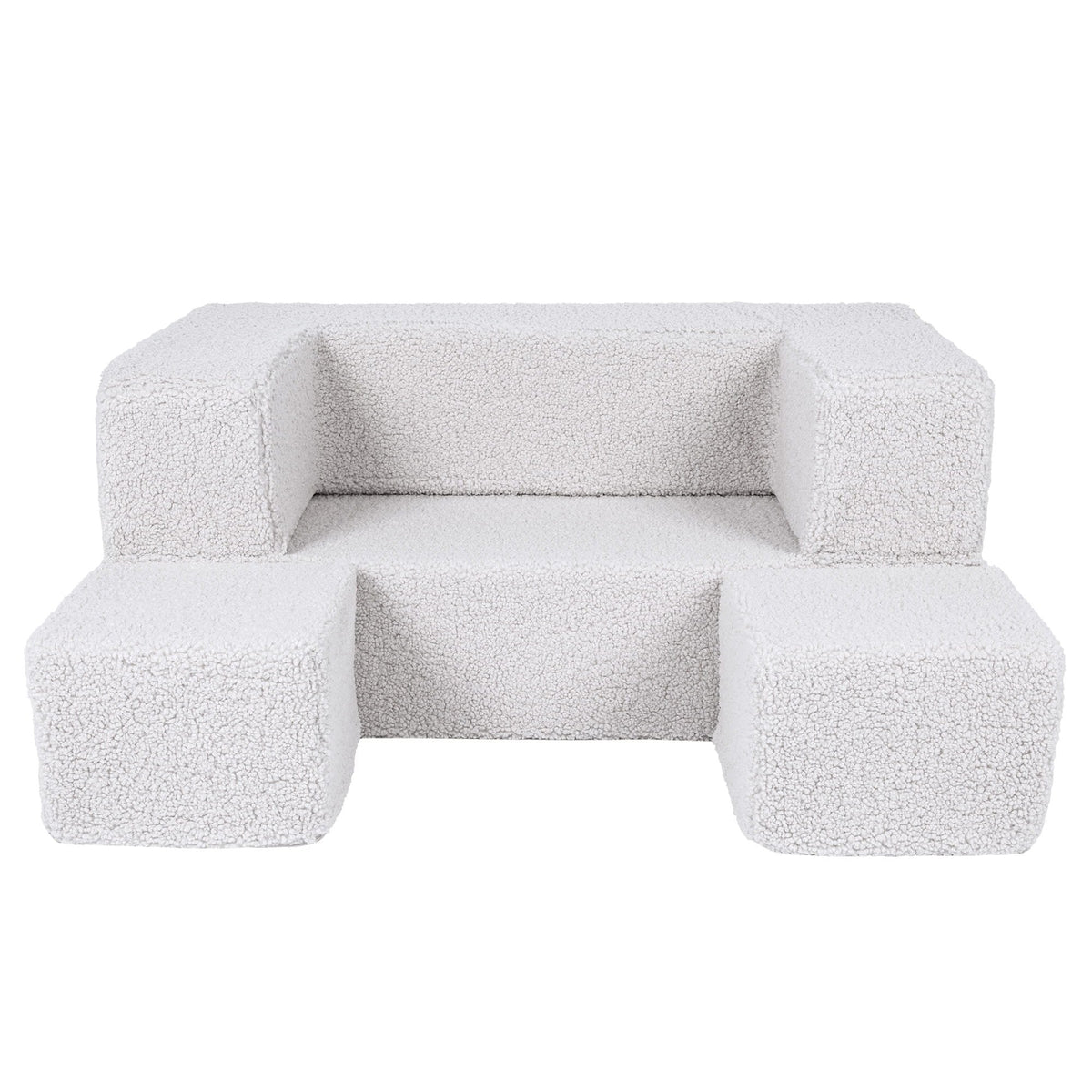 2. MeowBaby children's white foam sofa with poufs arranged in front on a clean background