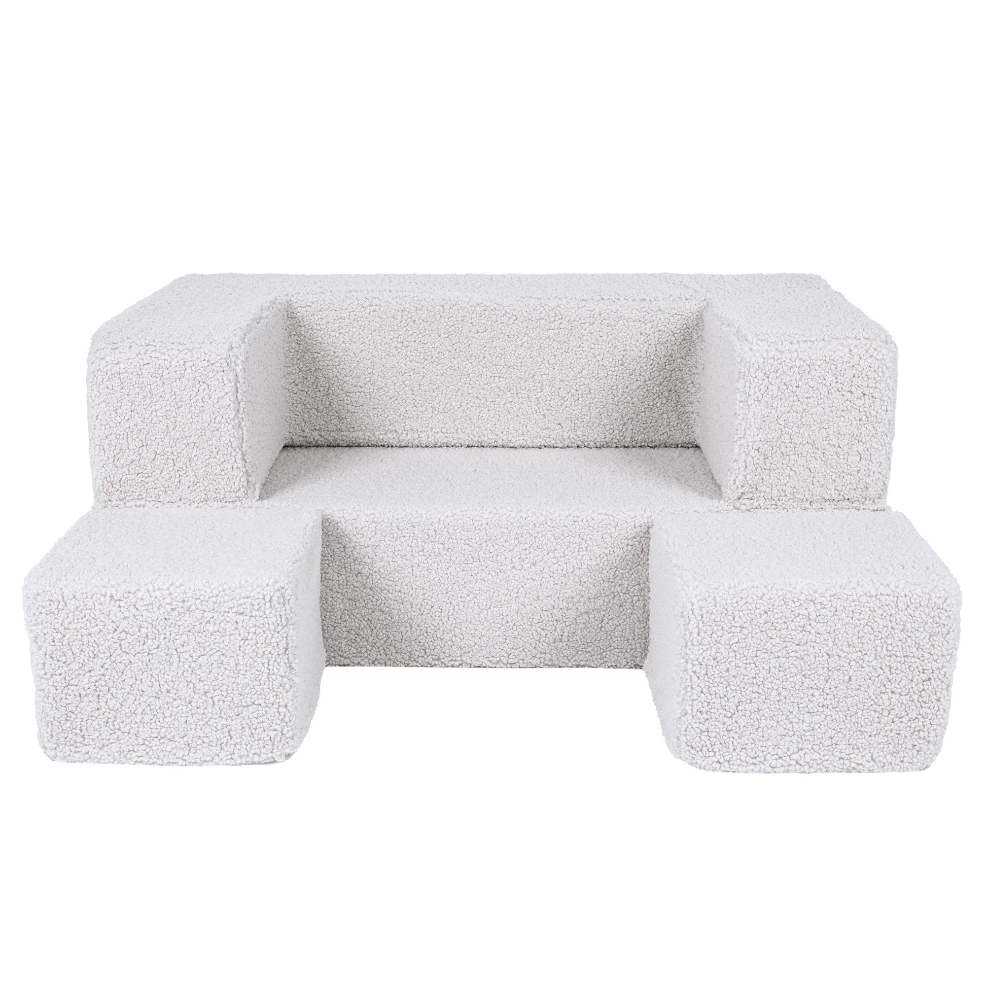2. MeowBaby children's white foam sofa with poufs arranged in front on a clean background