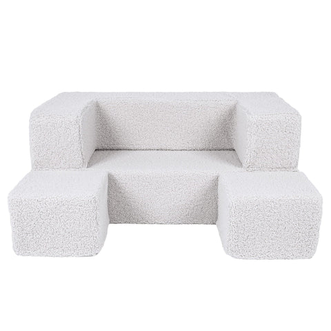 2. MeowBaby children's white foam sofa with poufs arranged in front on a clean background