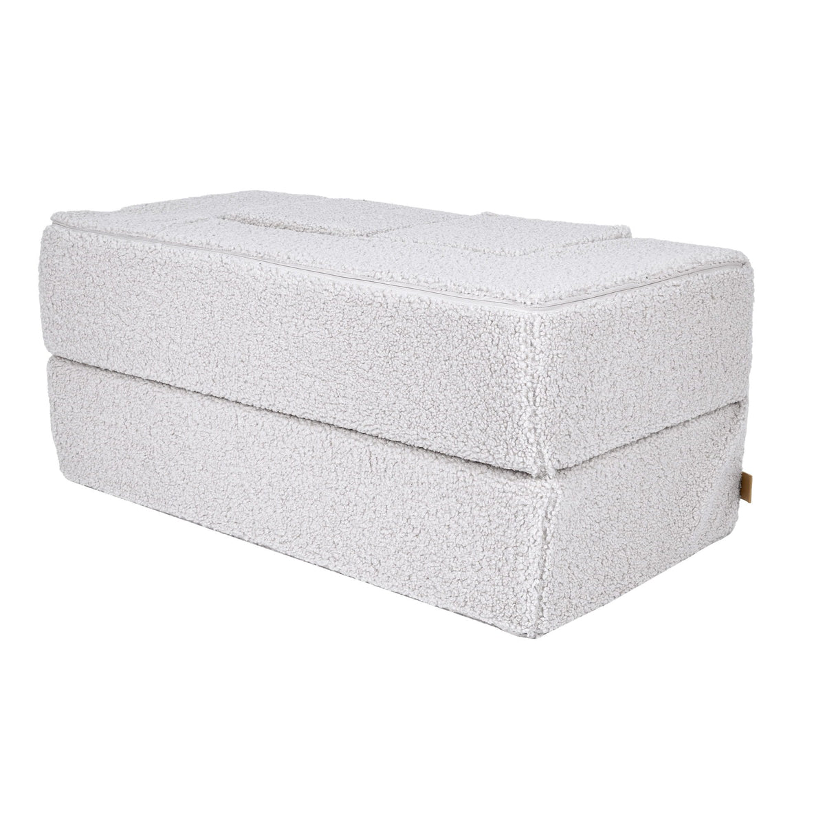 3. Side view of MeowBaby children's white foam sofa folded into a compact shape