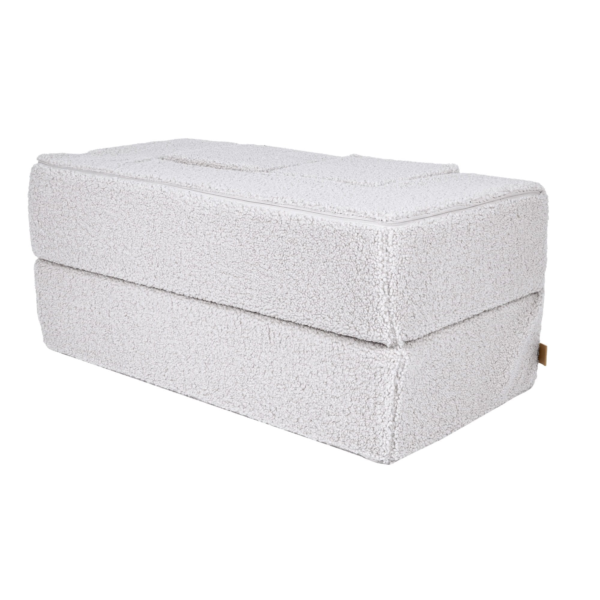 3. Side view of MeowBaby children's white foam sofa folded into a compact shape