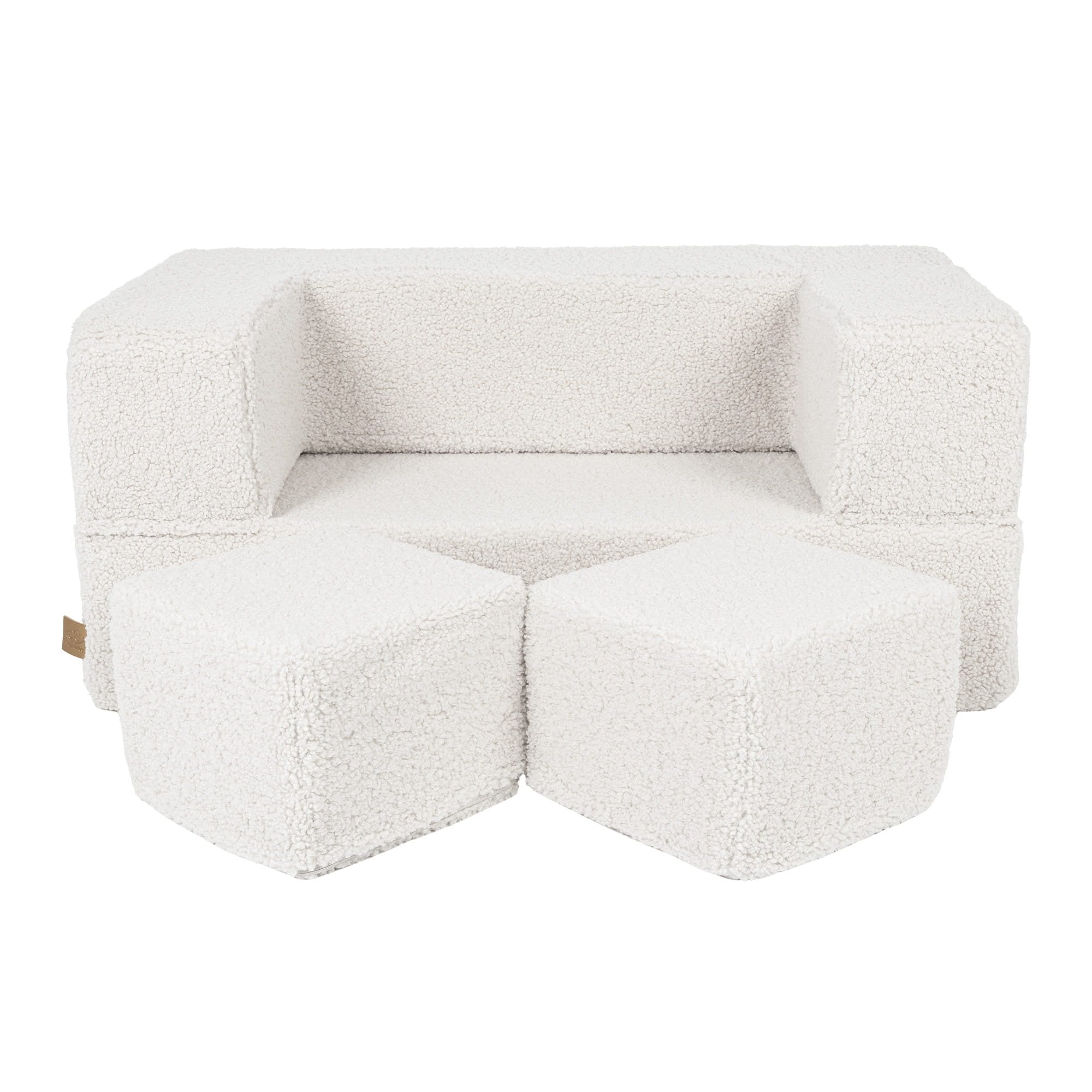 1. Cream MeowBaby children's sofa with two matching poufs on a white background