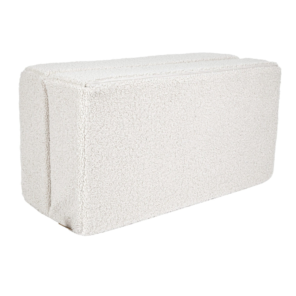 4. Side view of folded cream MeowBaby children's sofa on a white background
