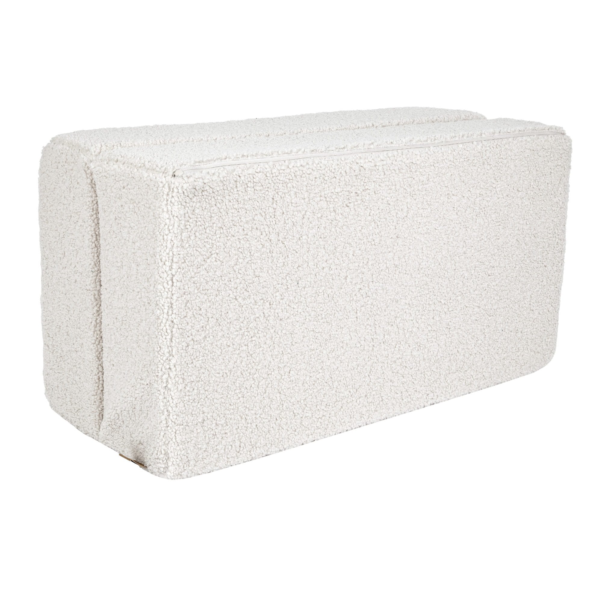 4. Side view of folded cream MeowBaby children's sofa on a white background